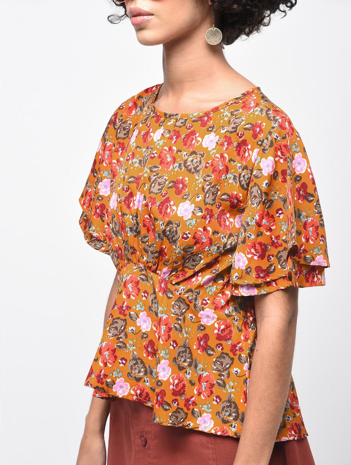 gathered floral flared sleeved top - 15936492 - Zoom Image - 5
