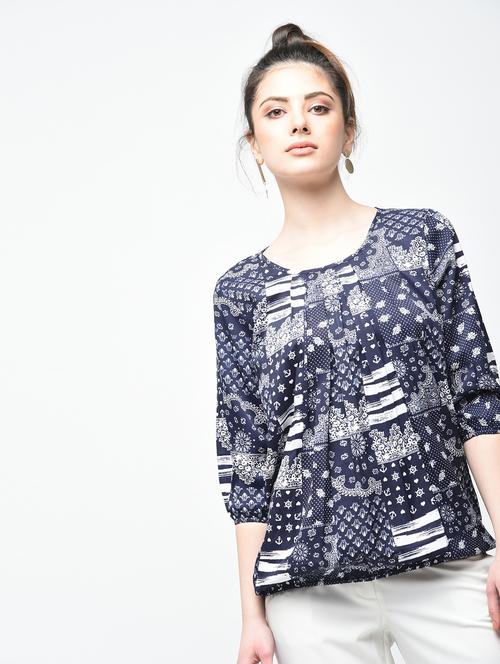 pleated neck blouson top - 15936493 - Standard Image - 1