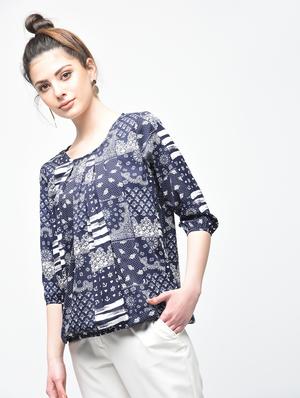 pleated neck blouson top - 15936493 - Standard Image - 2