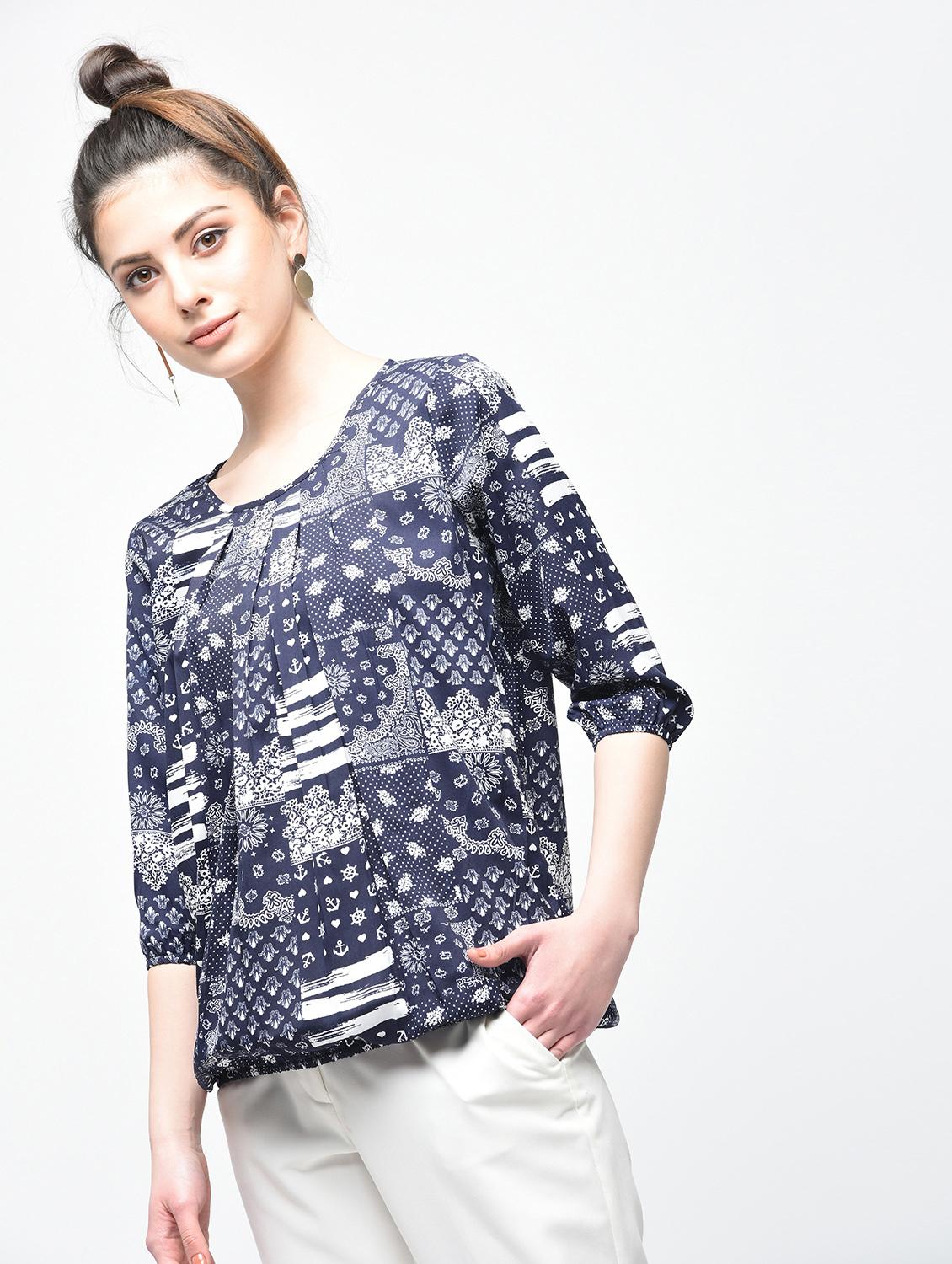pleated neck blouson top - 15936493 - Zoom Image - 2