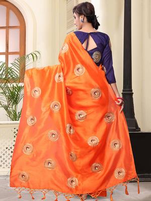 conversational orange embroidered saree with blouse - 15936724 - Standard Image - 2