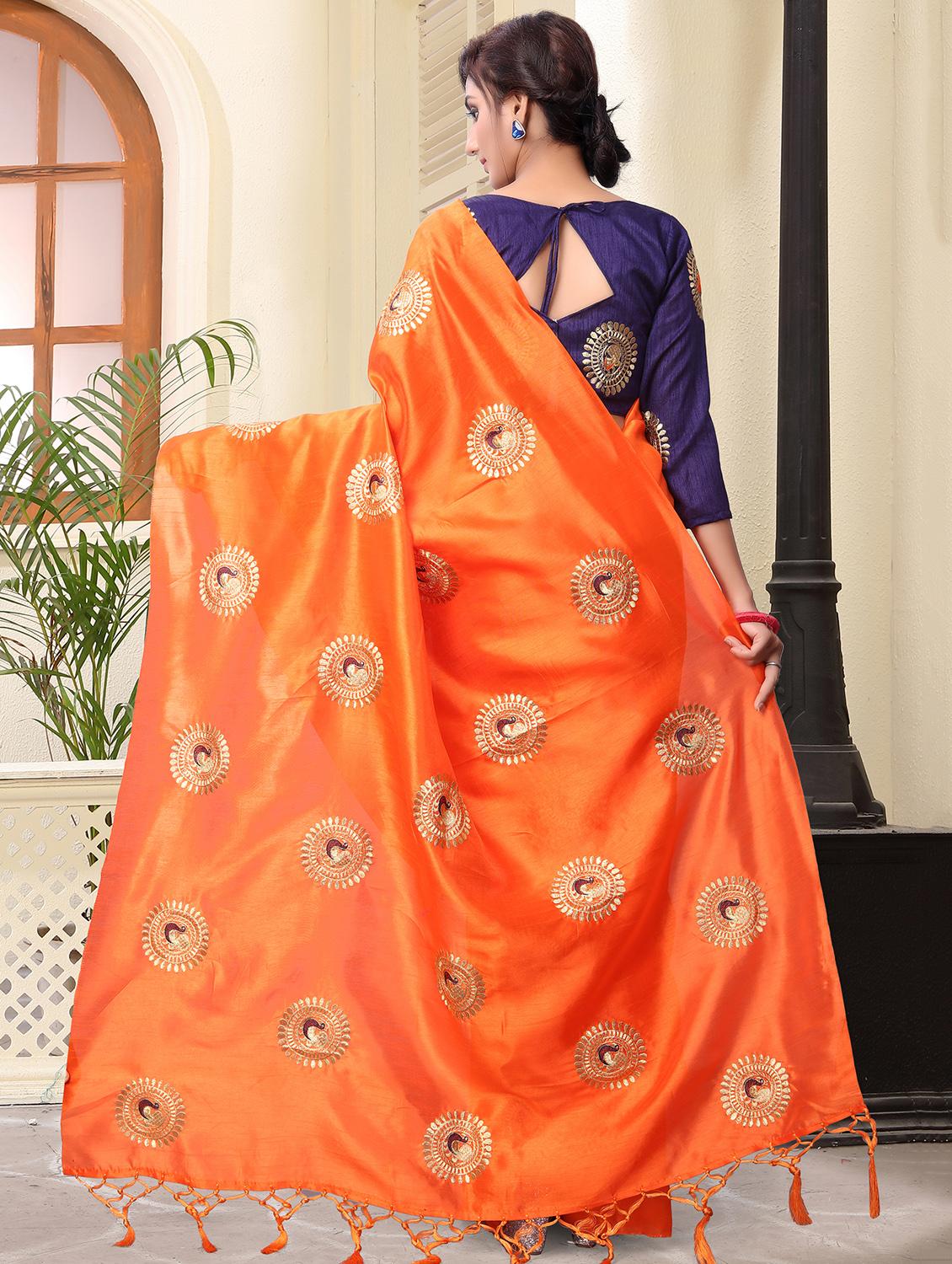 conversational orange embroidered saree with blouse - 15936724 - Zoom Image - 2