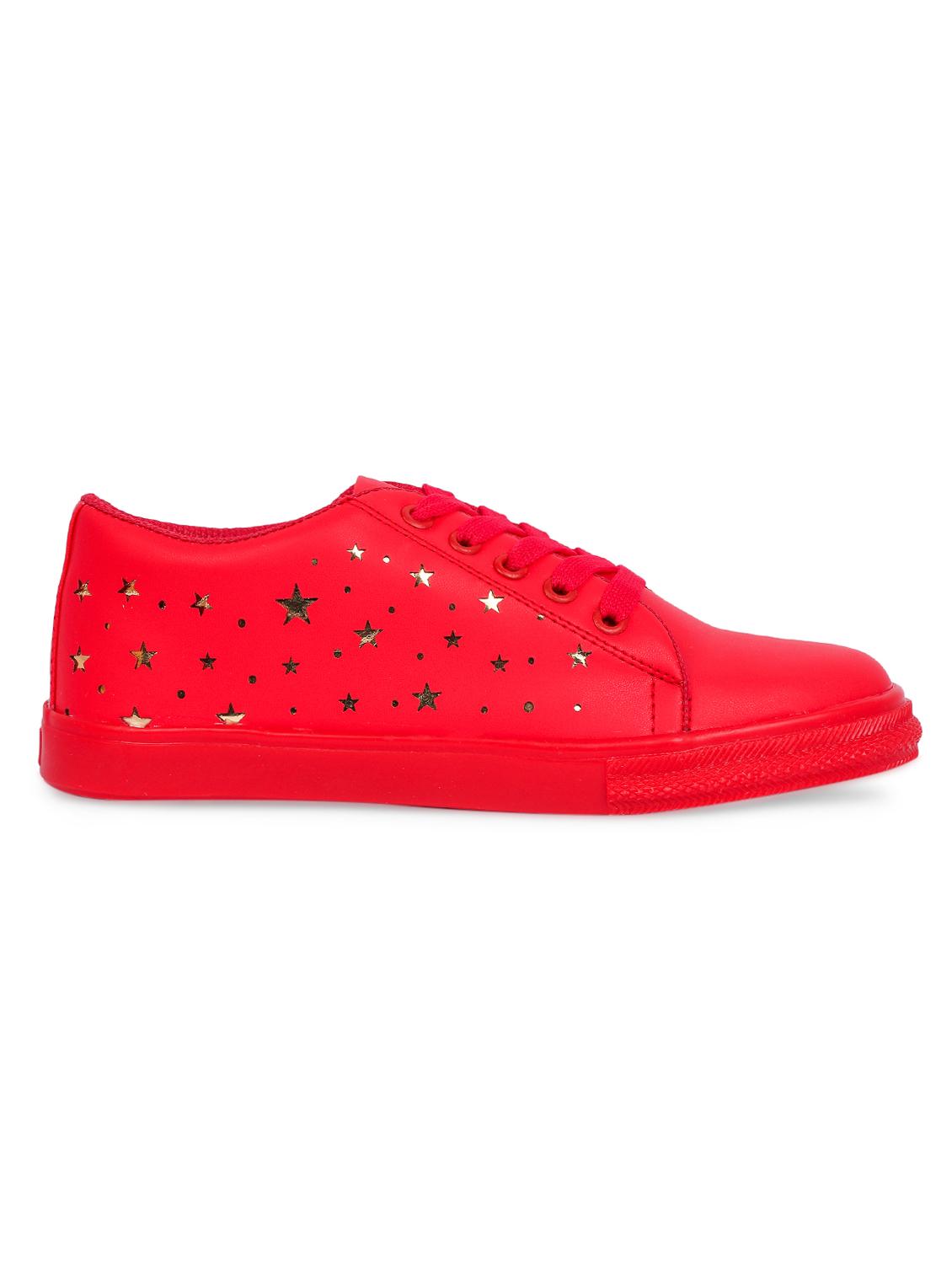 red faux leather laceup casual shoes - 15938151 - Zoom Image - 2