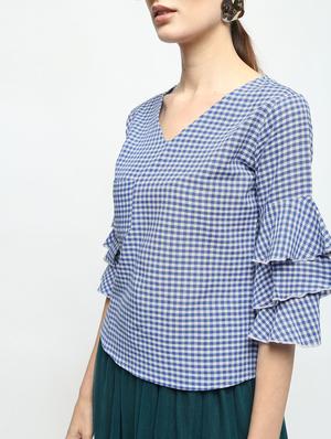 ruffled bell sleeved checkered top - 15938606 - Standard Image - 5