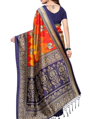 bird motif printed saree with blouse - 15940007 - Standard Image - 2