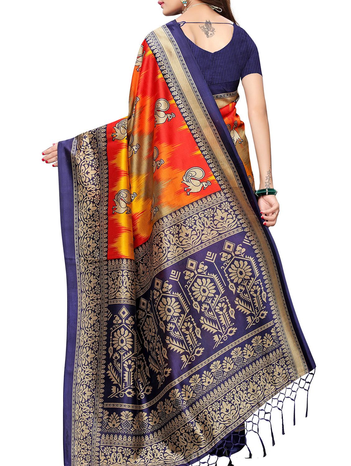 bird motif printed saree with blouse - 15940007 - Zoom Image - 2