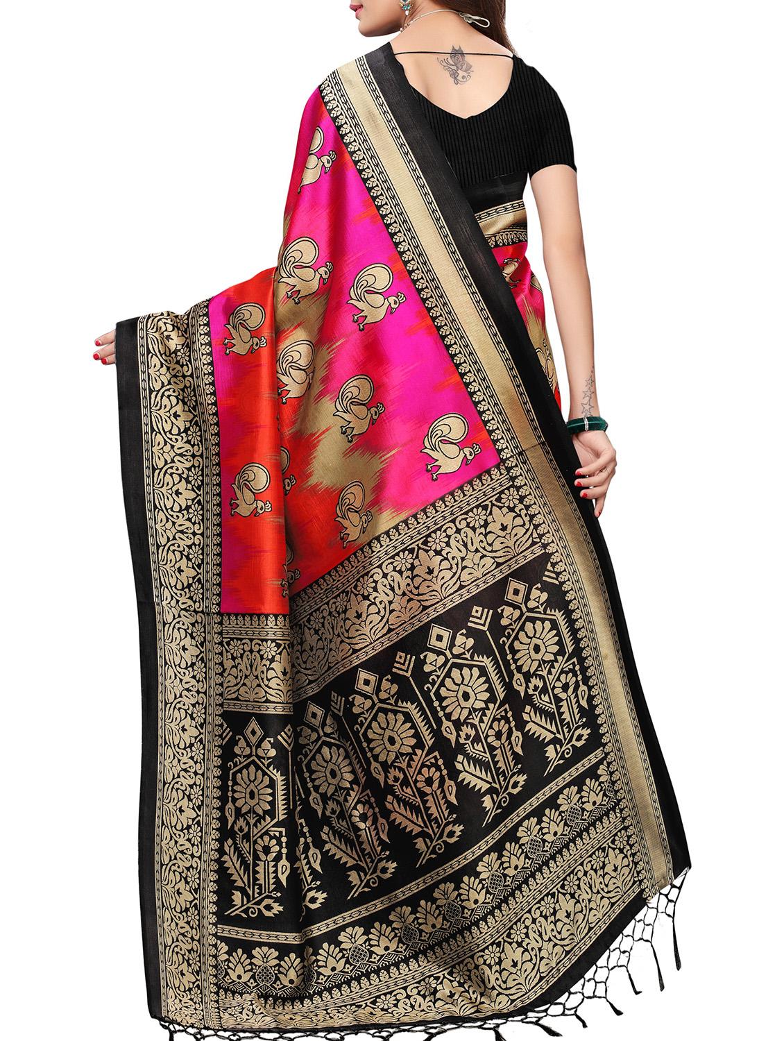 bird motif printed saree with blouse - 15940008 - Zoom Image - 2