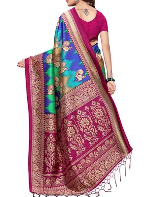 bird motif printed saree with blouse - 15940009 - Standard Image - 2