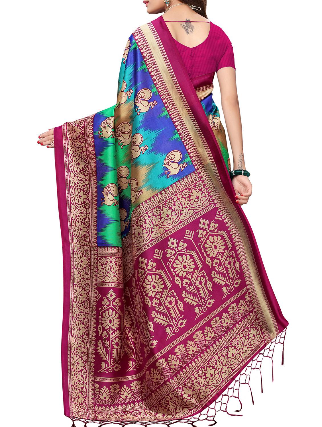 bird motif printed saree with blouse - 15940009 - Zoom Image - 2