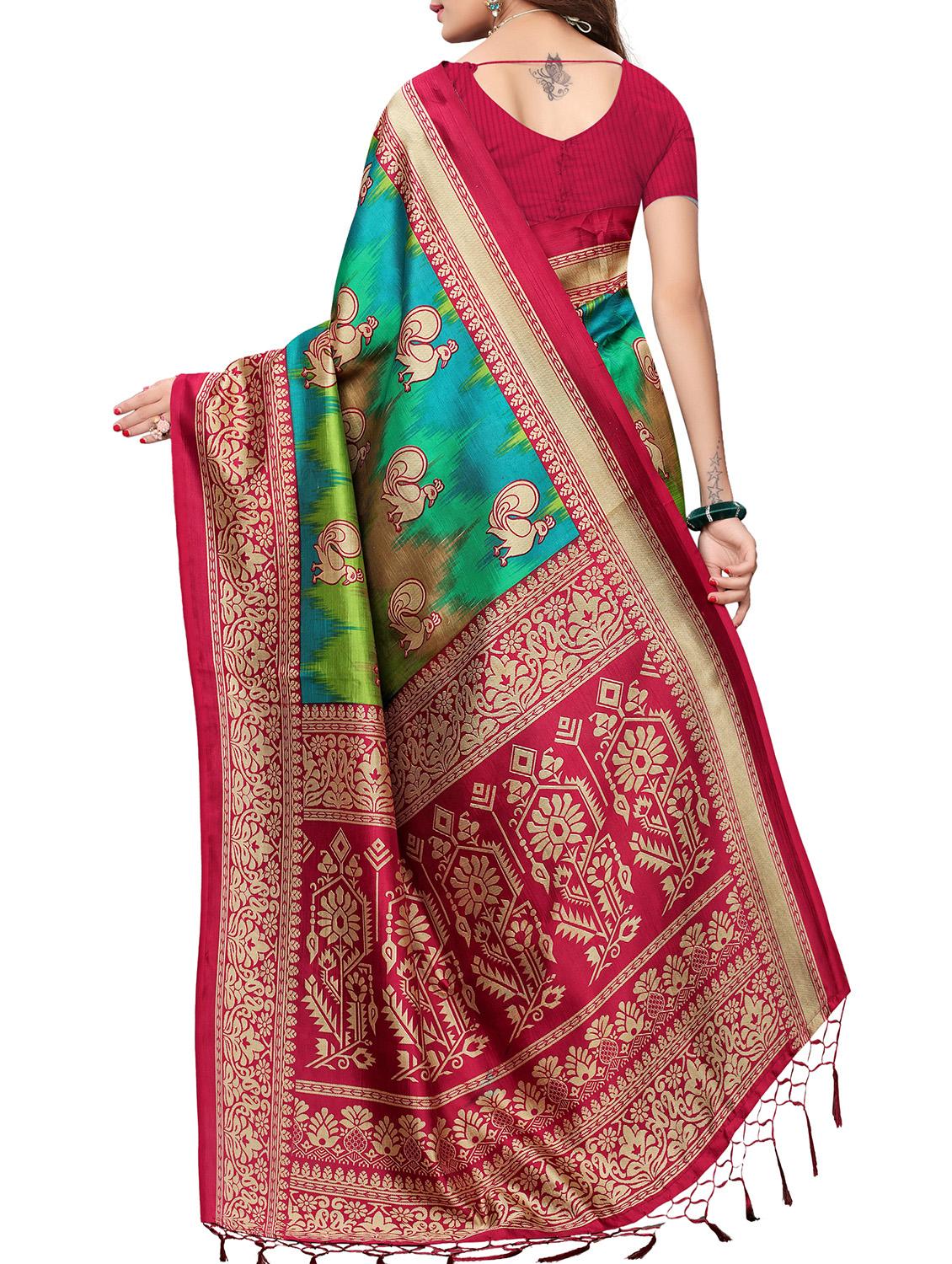 bird motif printed saree with blouse - 15940010 - Zoom Image - 2