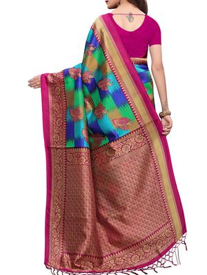 bird motif printed saree with blouse - 15940014 - Standard Image - 2