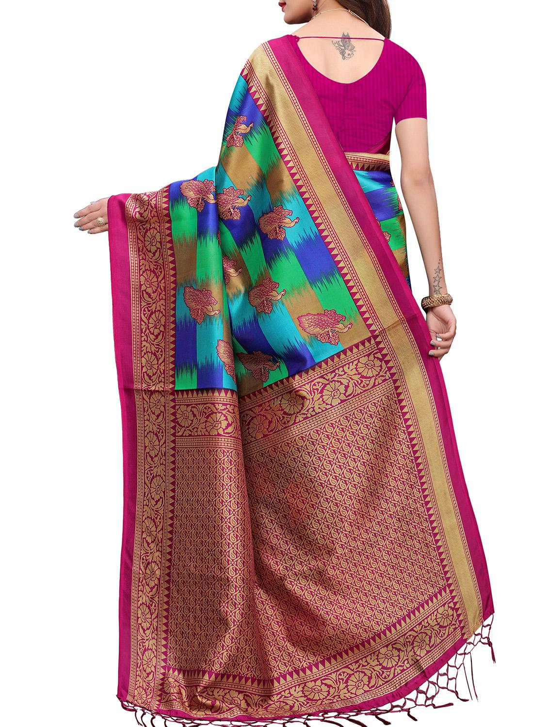 bird motif printed saree with blouse - 15940014 - Zoom Image - 2