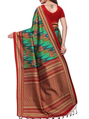 bird motif printed saree with blouse - 15940017 - Standard Image - 2