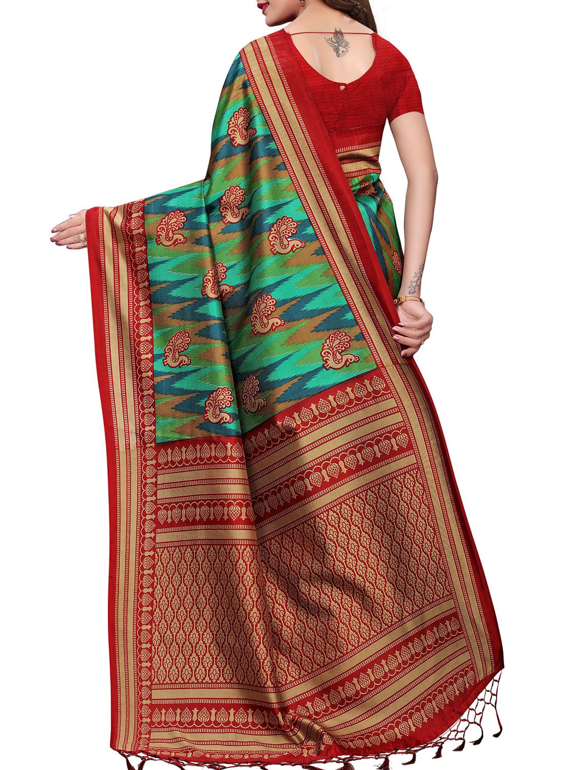 bird motif printed saree with blouse - 15940017 - Zoom Image - 2