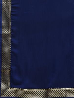 zari border navy blue saree with blouse - 15940658 - Standard Image - 5