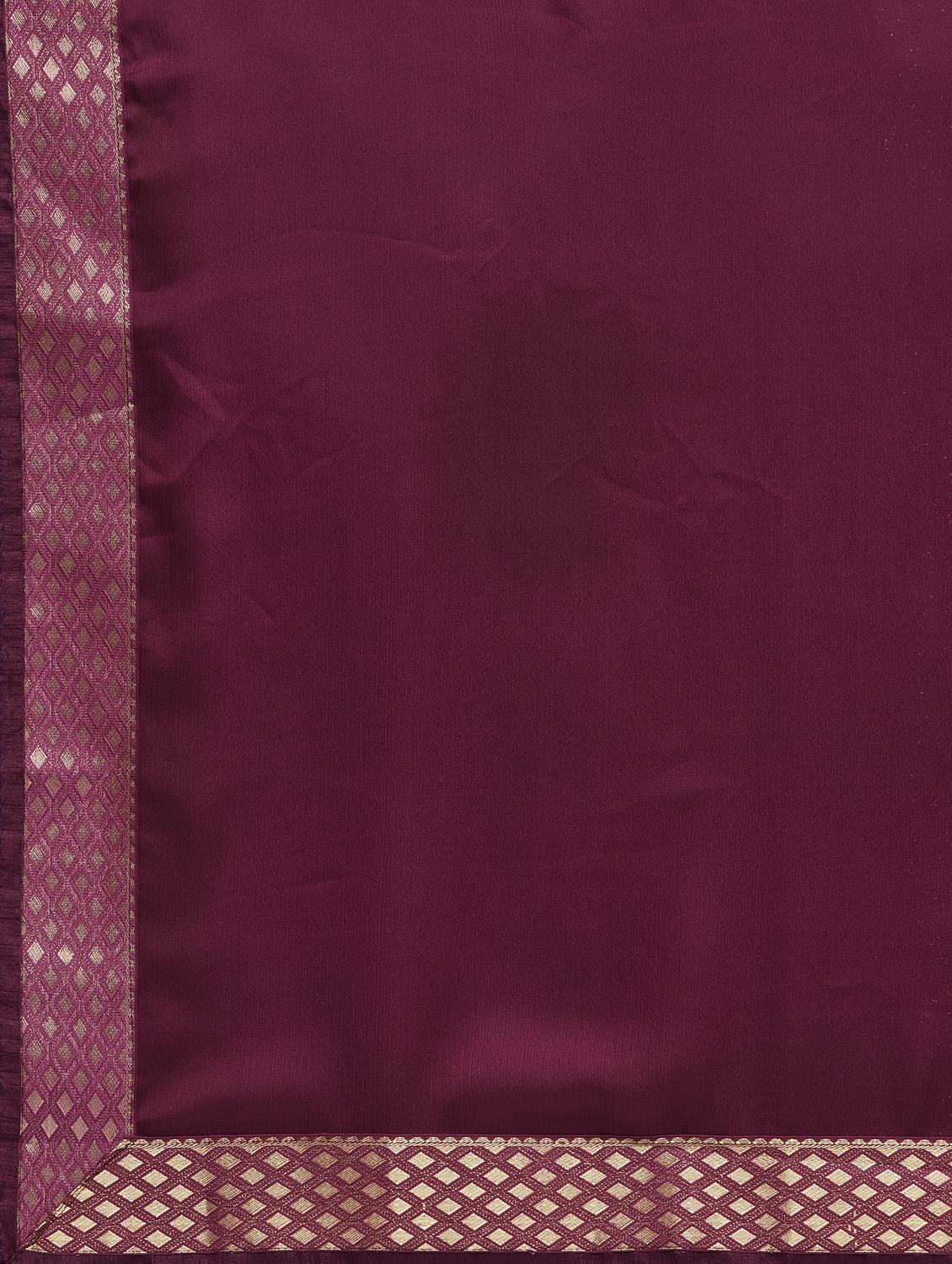 zari border burgundy saree with blouse - 15940659 - Zoom Image - 5