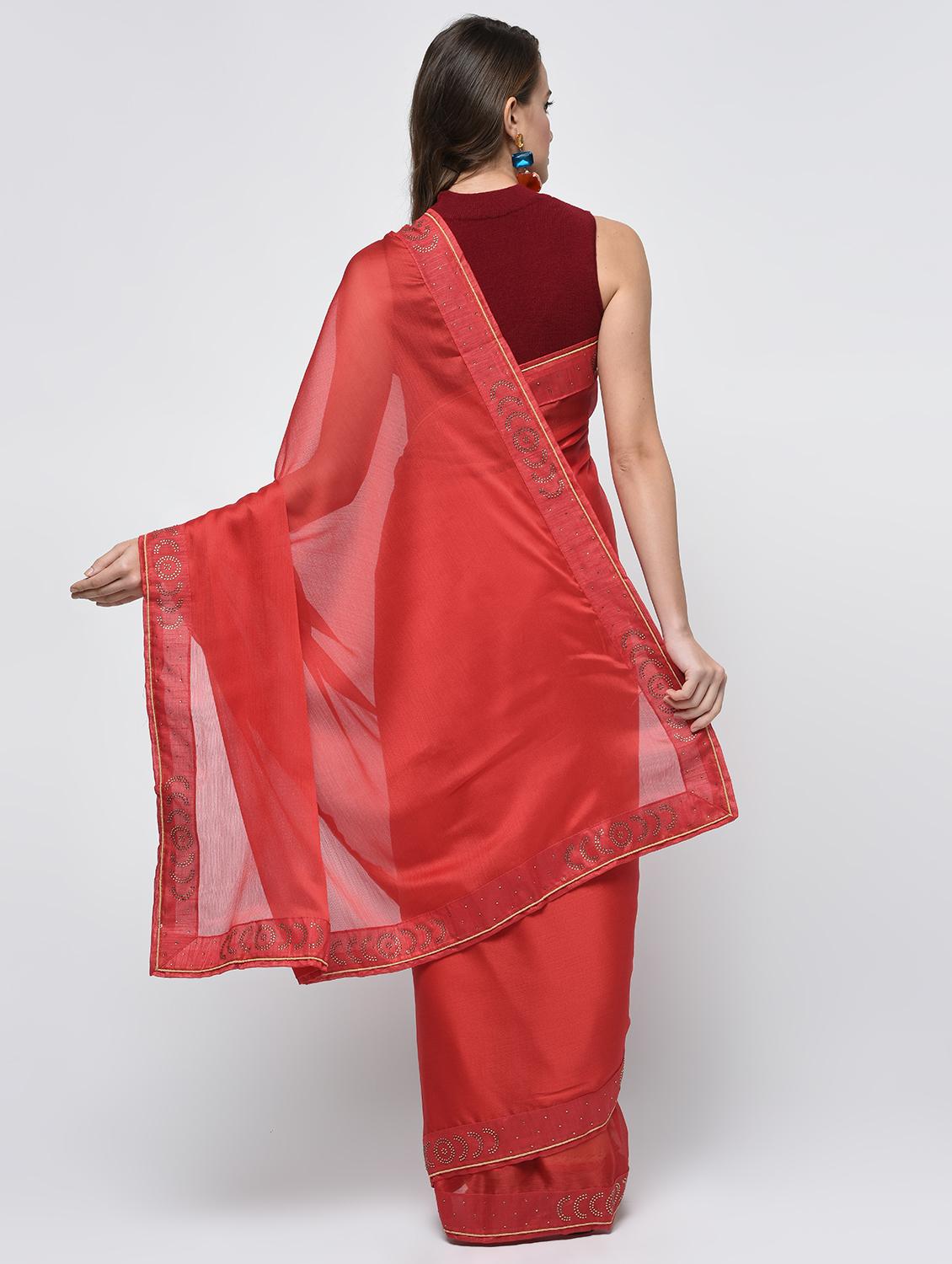 embellished lace border saree with blouse - 15940668 - Zoom Image - 2