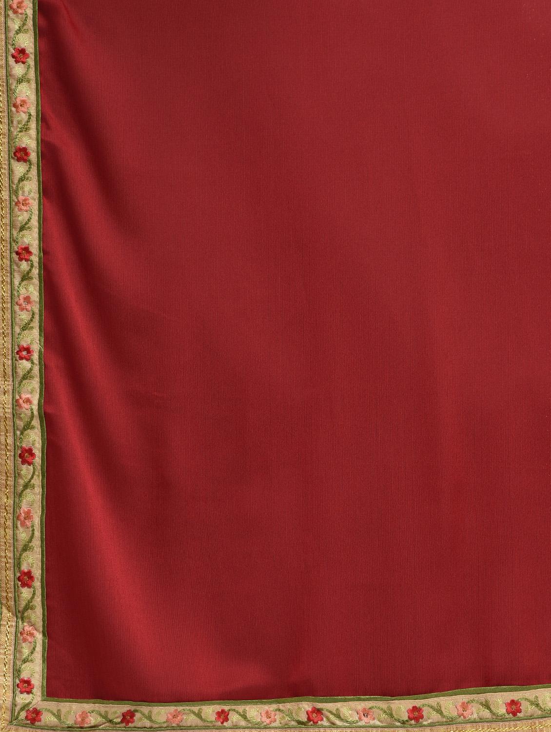 floral embroidered border saree with blouse - 15940675 - Zoom Image - 5