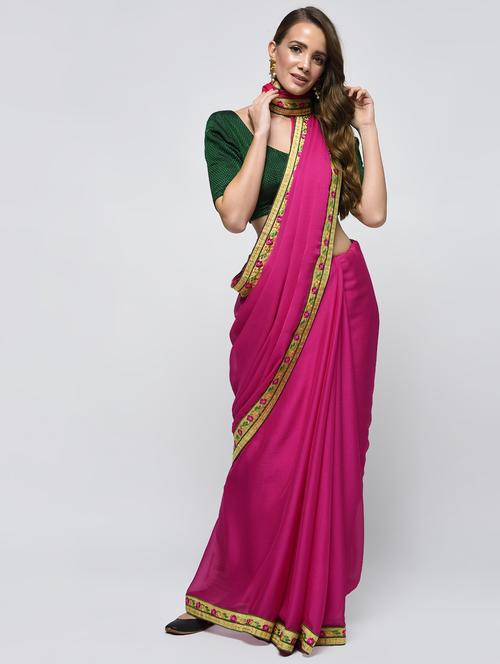 floral embroidered border saree with blouse - 15940676 - Standard Image - 1