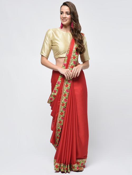 floral embroidered lace border saree with blouse - 15940677 - Standard Image - 1