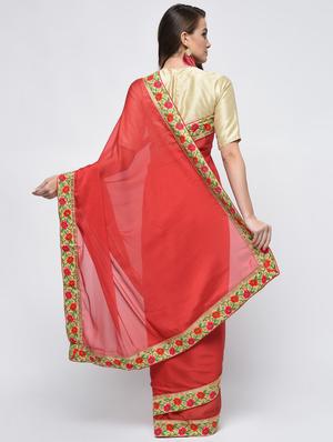 floral embroidered lace border saree with blouse - 15940677 - Standard Image - 2