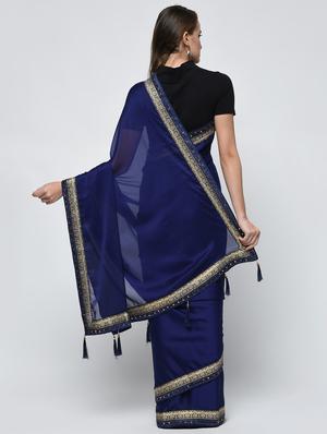 embellished zari lace border saree with blouse - 15940690 - Standard Image - 2