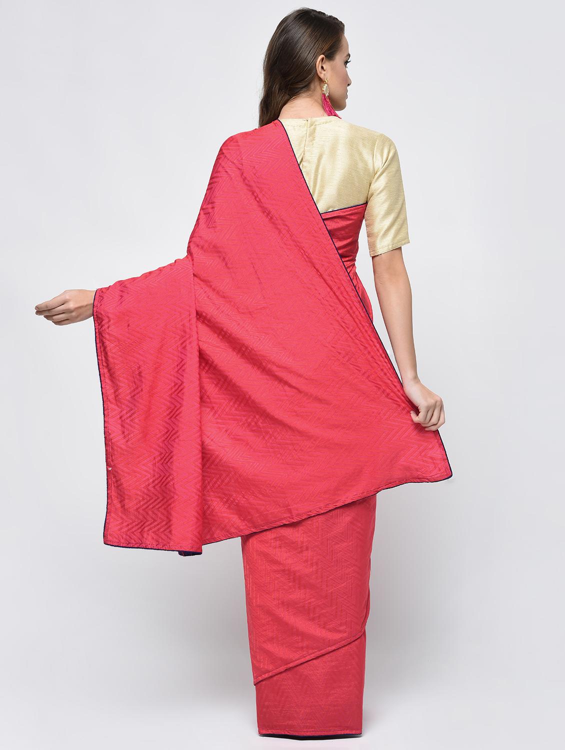 chevron motif pink woven saree with blouse - 15940830 - Zoom Image - 2