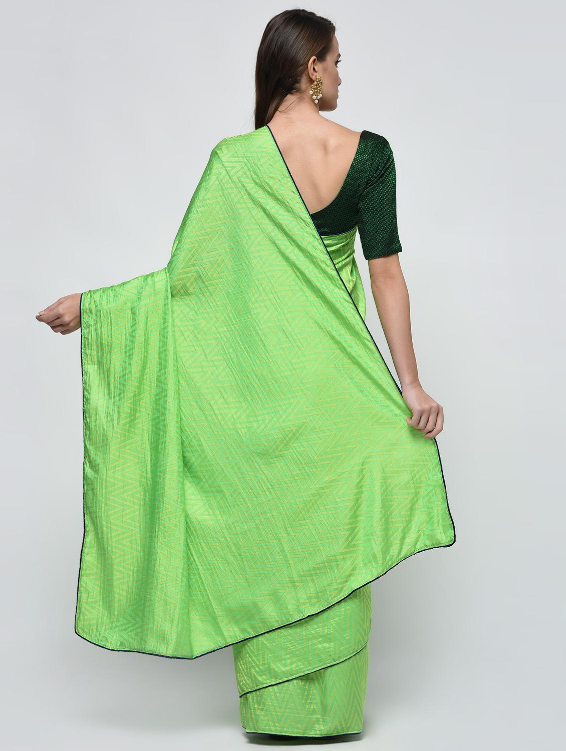 chevron motif green woven saree with blouse - 15940836 - Zoom Image - 2