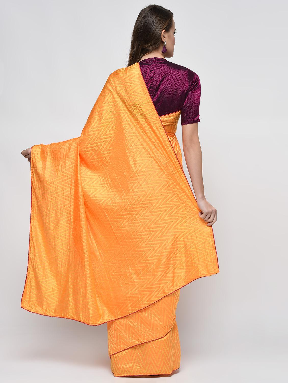 chevron motif orange woven saree with blouse - 15940837 - Zoom Image - 2