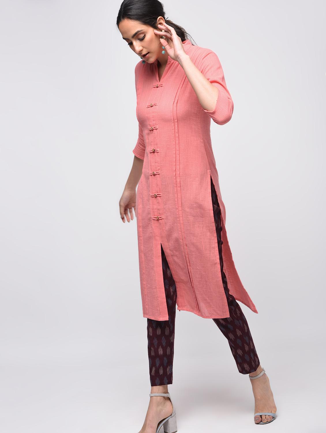 pintucks solid straight kurta - 15941156 - Zoom Image - 2