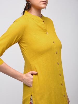 Mustard solid straight kurta - 15941753 - Standard Image - 5