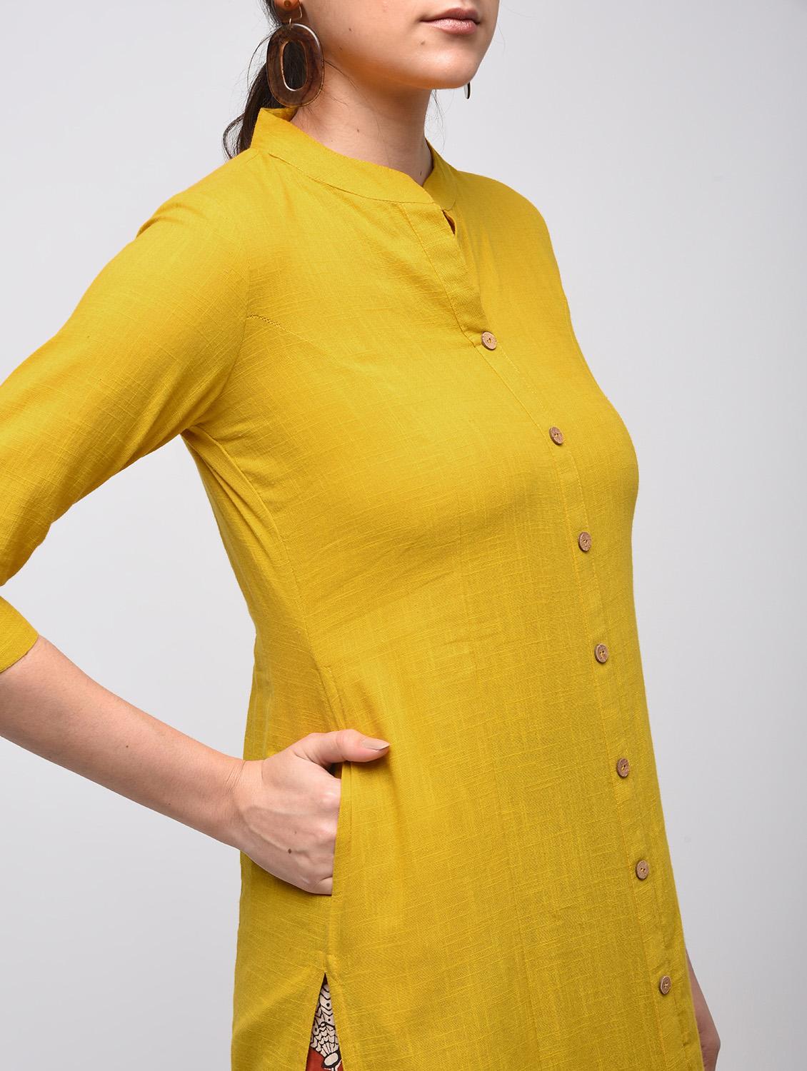 Mustard solid straight kurta - 15941753 - Zoom Image - 5