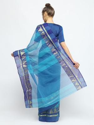 sky blue cotton tant saree - 15941999 - Standard Image - 2