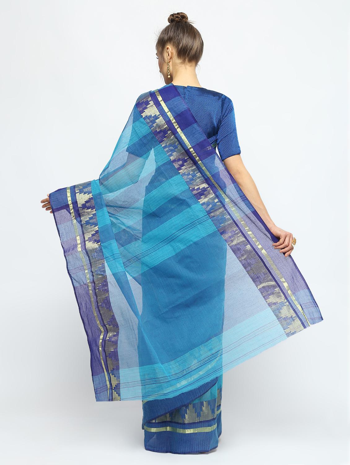 sky blue cotton tant saree - 15941999 - Zoom Image - 2