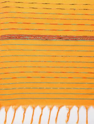 striped pallu mustard handloom saree with blouse - 15942004 - Standard Image - 5