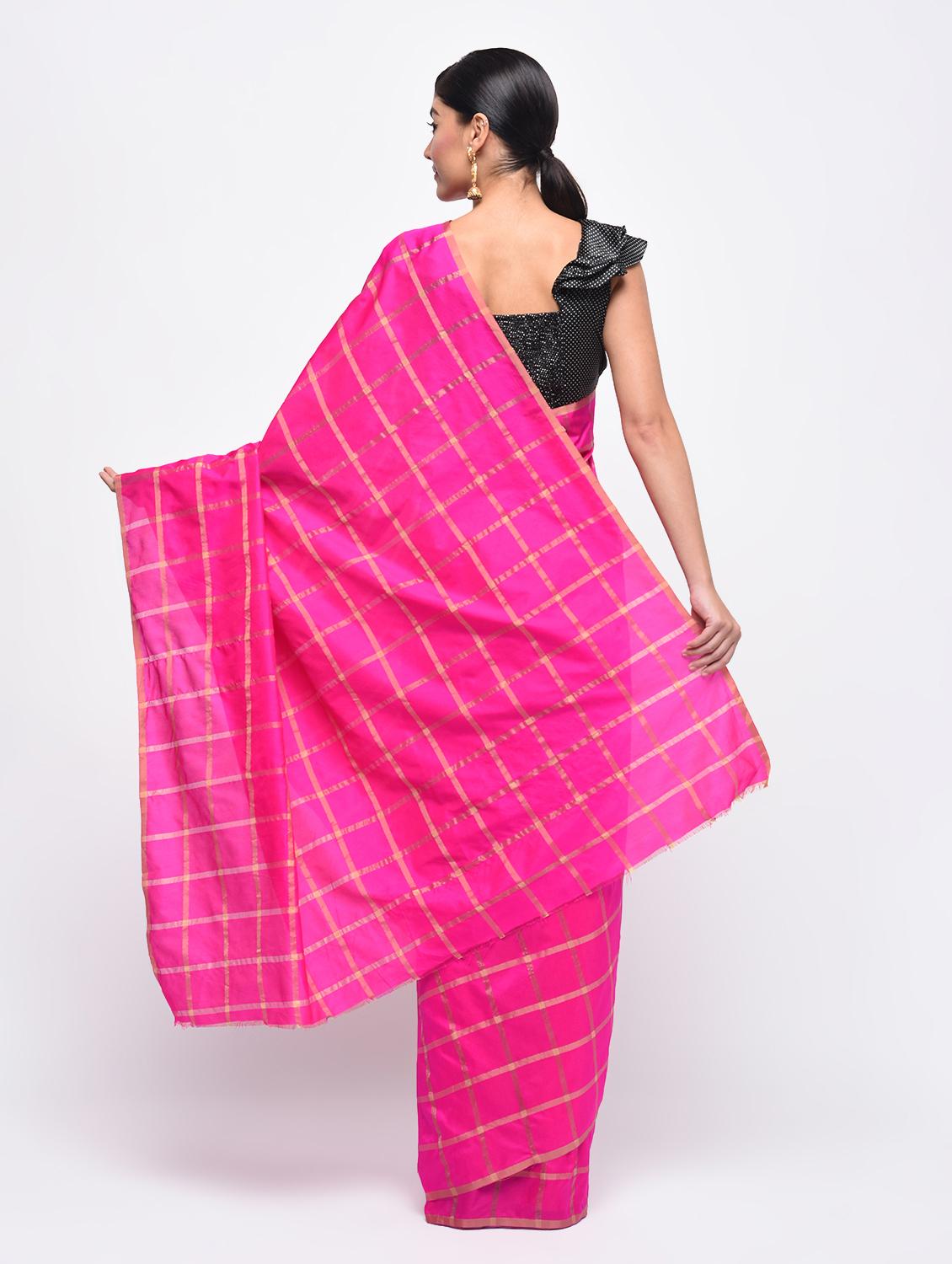 checkered woven saree with blouse - 15942045 - Zoom Image - 2