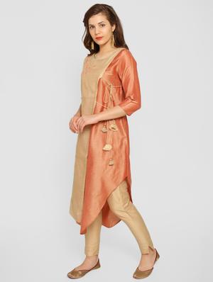 Asymmetric chanderi layered kurta - 15942292 - Standard Image - 2