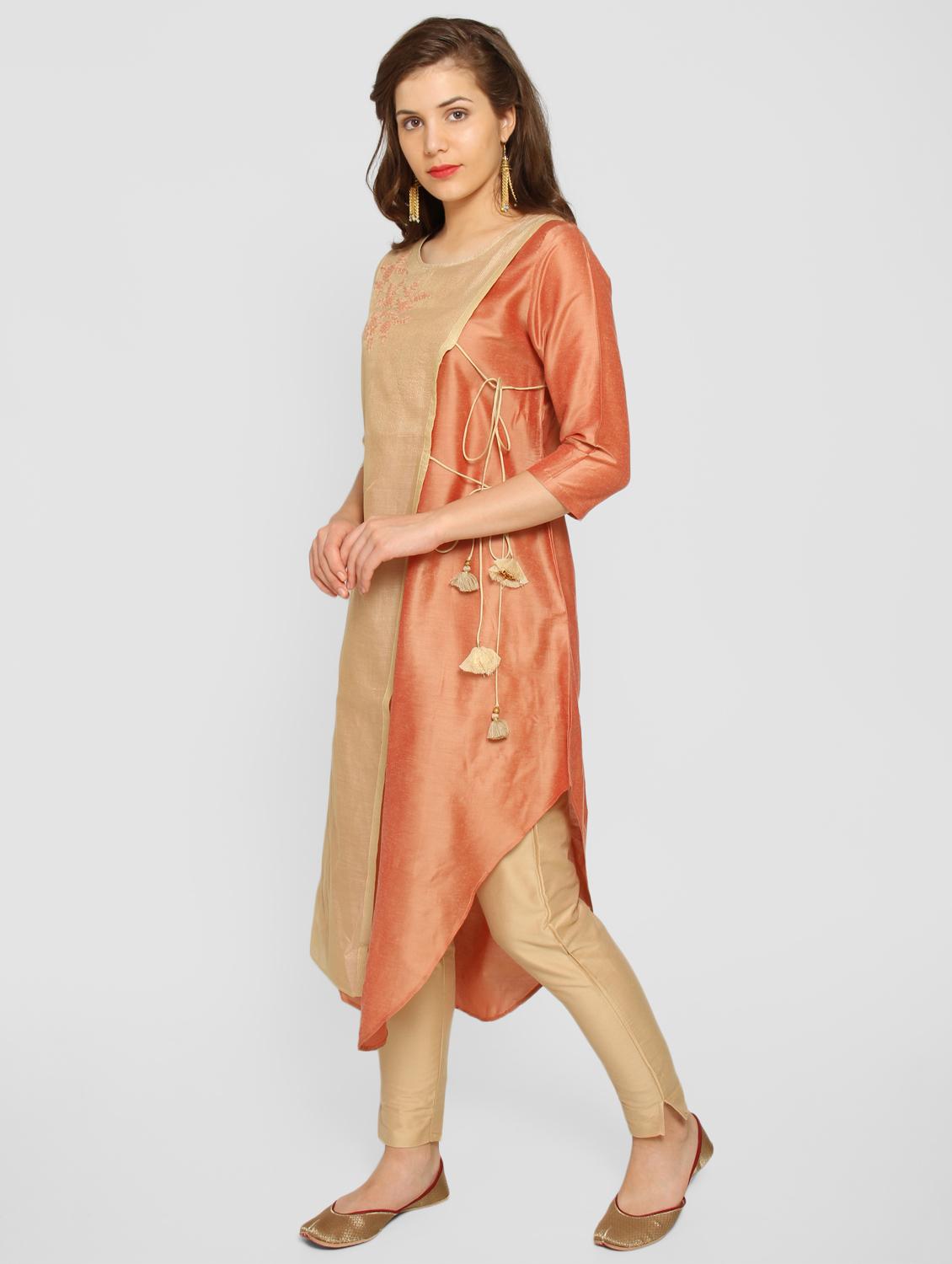 Asymmetric chanderi layered kurta - 15942292 - Zoom Image - 2