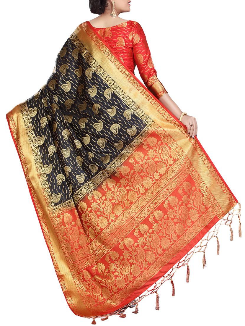 ethnic motif woven saree with blouse - 15942827 - Zoom Image - 2