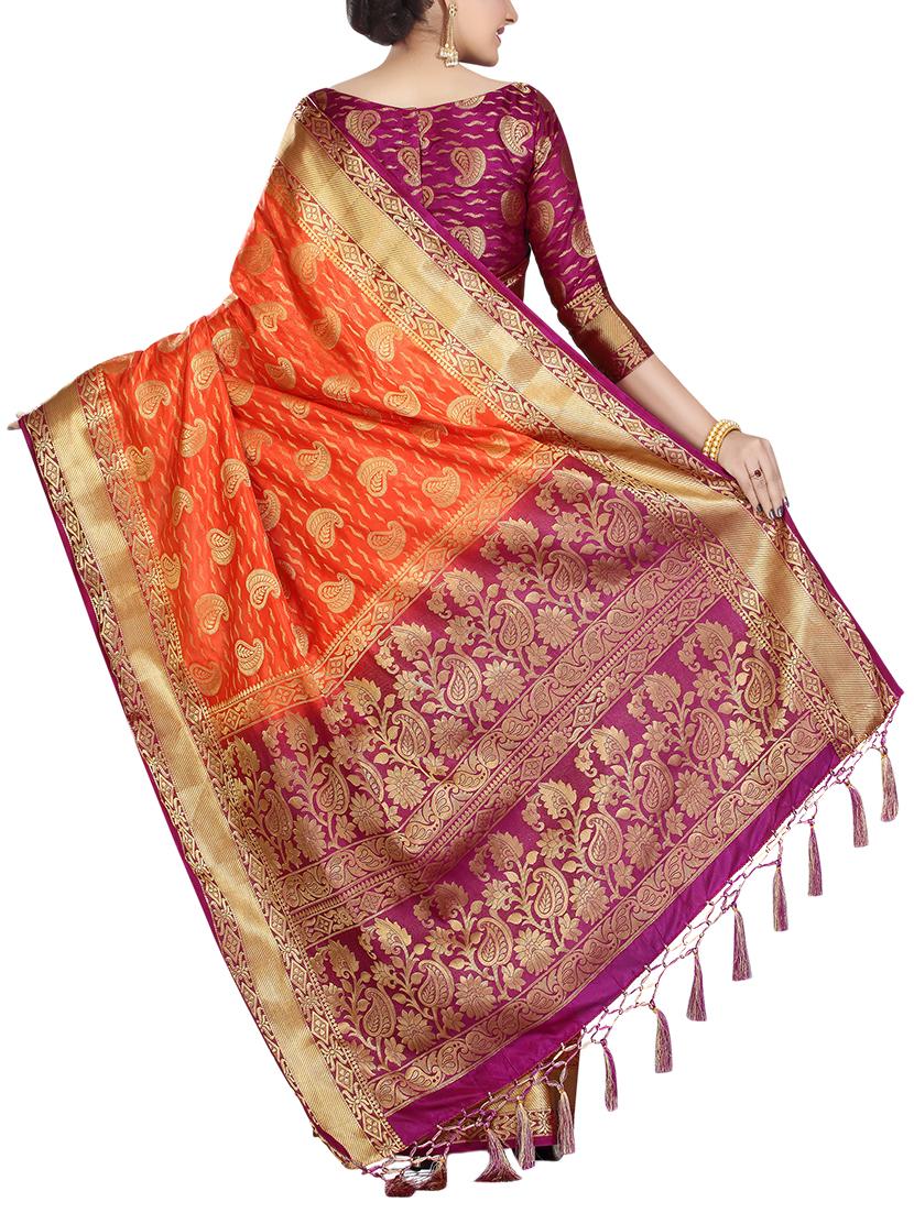 paisley motif woven saree with blouse - 15942830 - Zoom Image - 2
