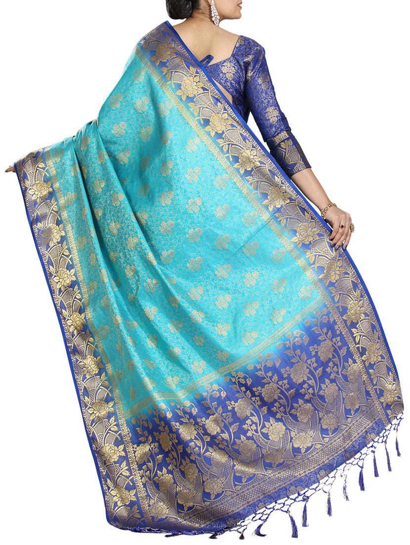 floral woven saree with blouse - 15942839 - Zoom Image - 2