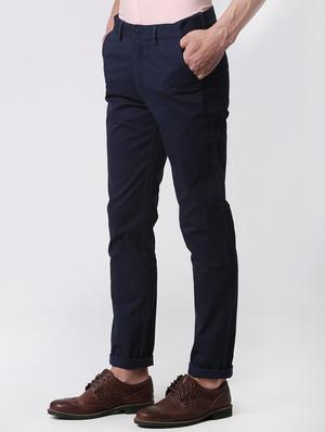 navy blue cotton blend chinos - 15943270 - Standard Image - 2
