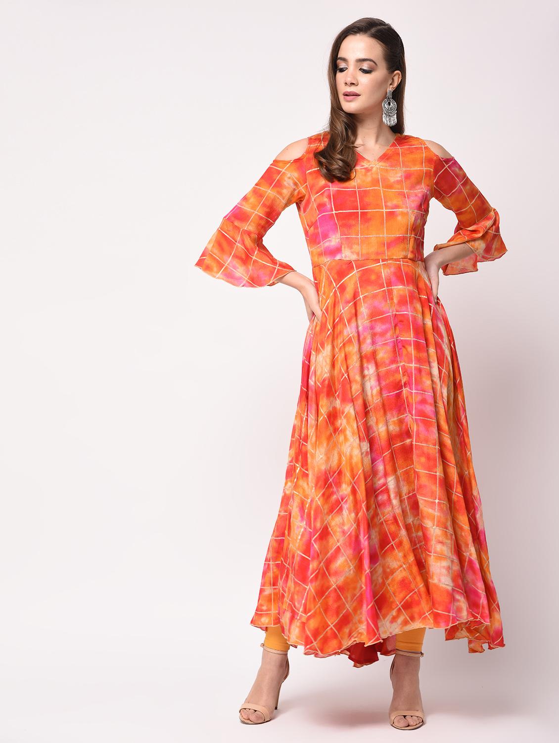checkered flared kurta - 15943724 - Zoom Image - 2