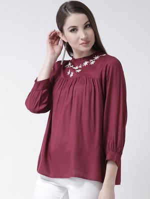 frill trim embroidered gathered top - 15944601 - Standard Image - 2