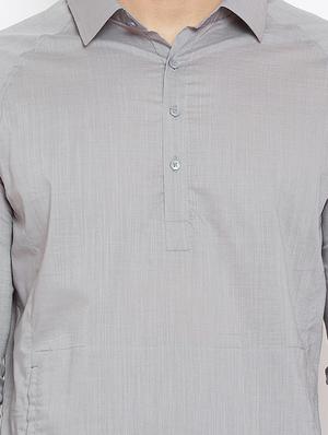 grey cotton short kurta - 15945657 - Standard Image - 5