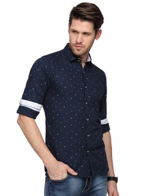 navy blue printed casual shirt - 15946166 - Standard Image - 2