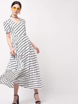 polka dots flared maxi dress - 15946332 - Standard Image - 2