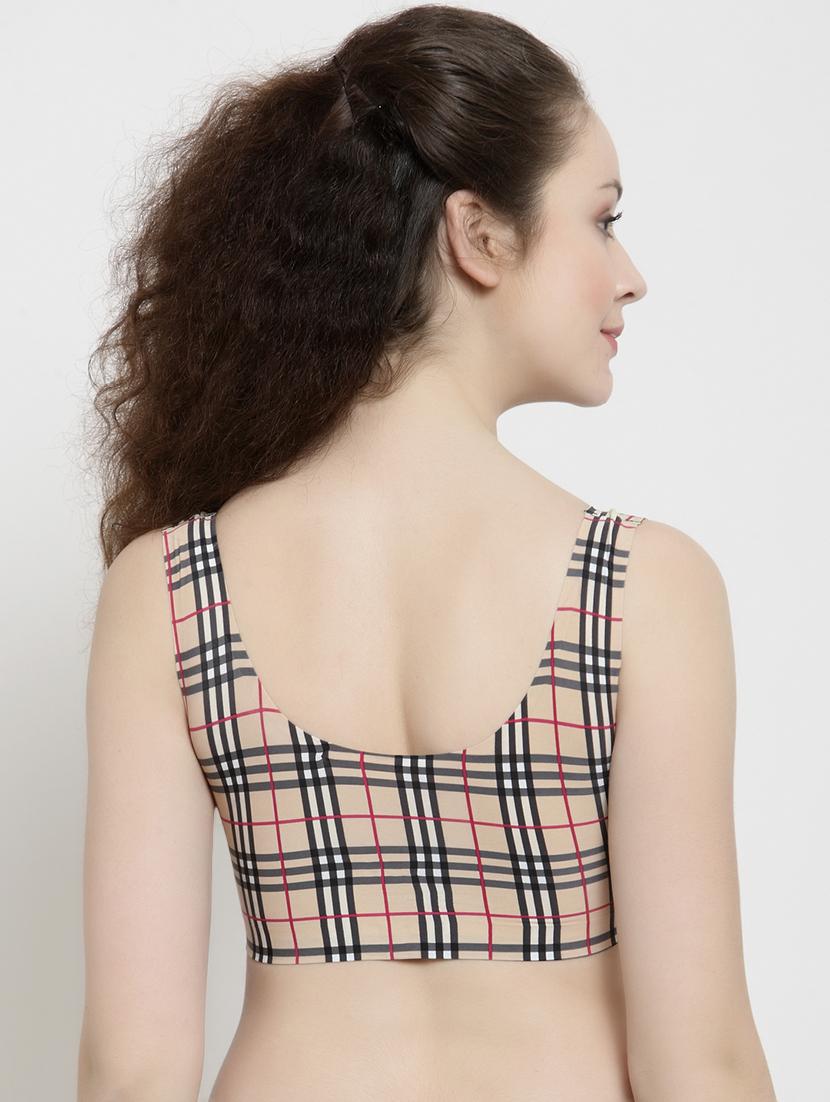 scoop neck checkered sports bra - 15948738 - Zoom Image - 2