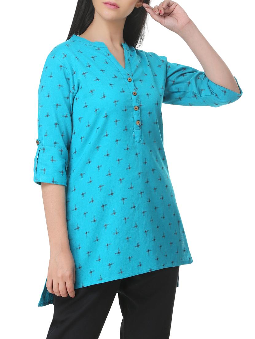 turquoise high-low kurti - 15949621 - Zoom Image - 2