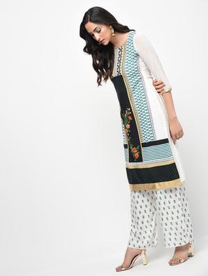 Printed straight kurta with palazzo set - 15950721 - Standard Image - 2